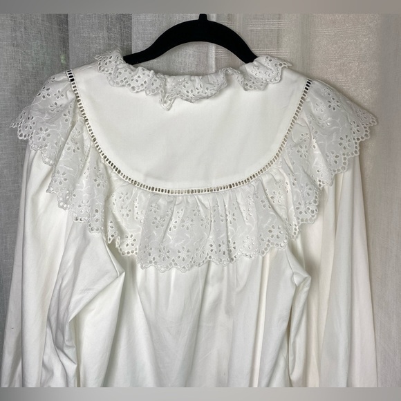 EMERSON FRY Victoria 3 White Poplin Blouse Eyelet Lace Pearl Button XS - Picture 7 of 10